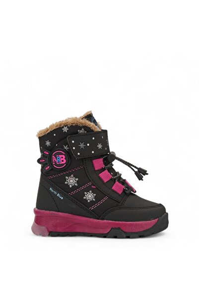 Tuğba Ortopedi حذاء ثلج للفتيات الصغيرات باللون الأسود/الفوشيا مع فرو من الداخل