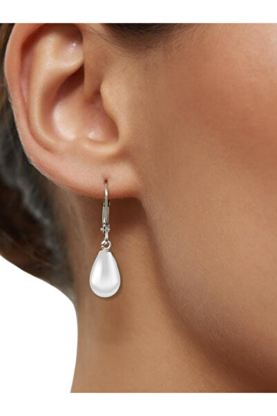 bymissmücevherat 925 Ayar Gümüş Kancalı Damla Beyaz Inci Küpe