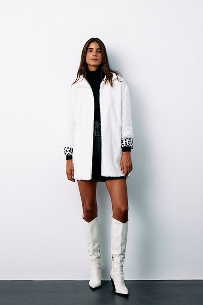 Sateen Leopard Lined Plush Coat - Ecru