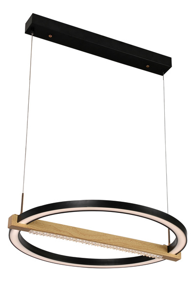Apliqa April Siyah 58 Watt Yuvarlak Ahşap Desenli Modern Salon Led Sarkıt Avize