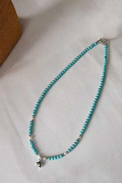 EUROMODA Star Design Turquoise Beaded Gold Color Necklace