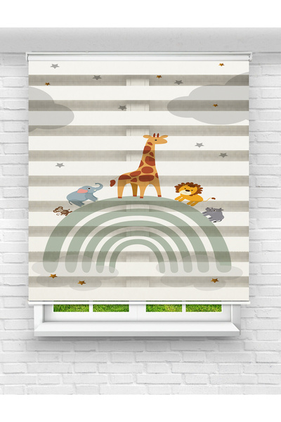 Mas Gökkuşağı Desenli Baskılı Zebra Perde – Sevimli Hayvanlar Temalı Çocuk Odas