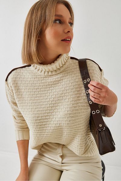 Bianco Lucci Damen-Strickpullover mit Rollkragenpullover und Streifendetail an der Schulter 20246861