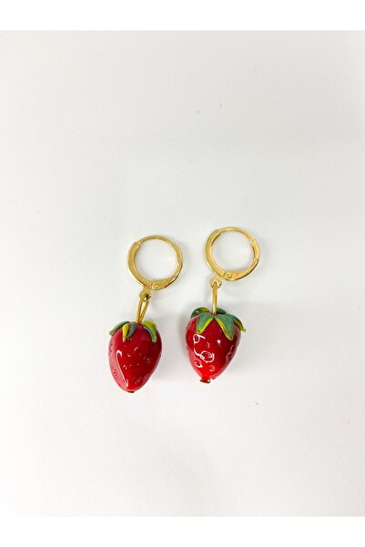 SINE ACCESSORY Kırmızı Cam Çilek Küpe