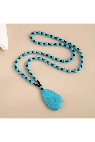 Store Turquoise Mosaic Beaded Water Drop Necklace