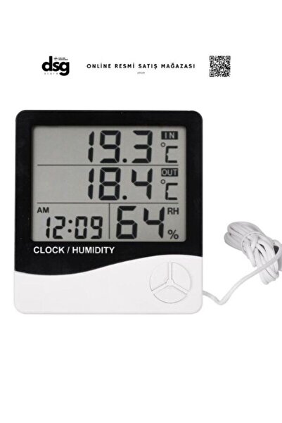 DSG Ceta Djital Mutfak, Sera Problu İç/Dış Ortam Termometre, Nem Ölçer ve Saat Alarm