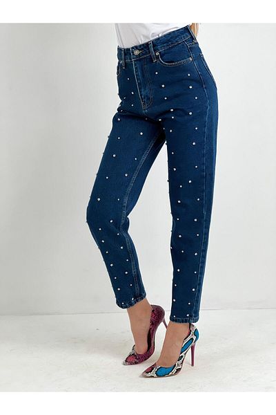 Miss Poem Blugi de damă Stoned cu picioare largi, talie înaltă, pantaloni de denim bleumarin pentru mama