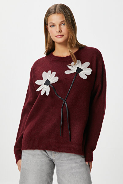 Ritnice Γυναικείο πουλόβερ Miranda Floral Λεπτομέρεια Claret Red Knitwear