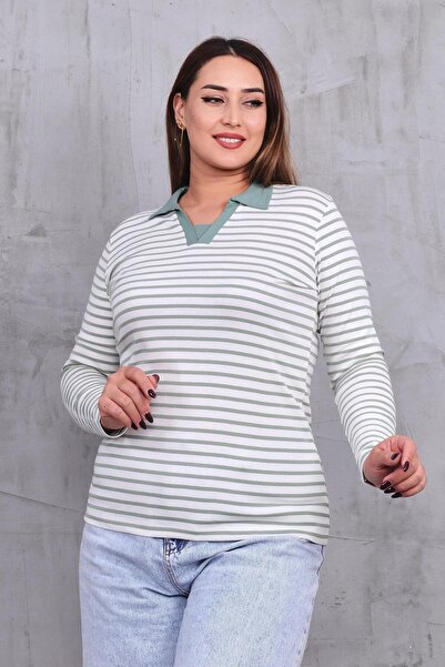 Siyezen Plus Size Polo Collar Cotton Lycra Blouse