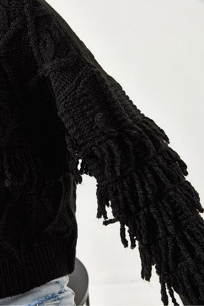 Bianco Lucci Women's Hair Braided Fringed Knitwear Sweater 20246302