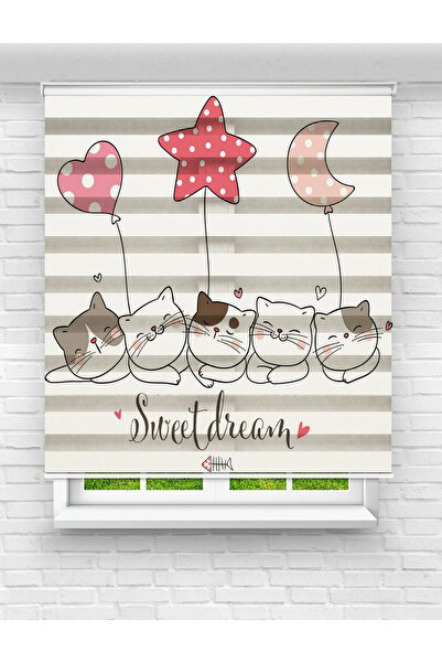 Mas Sevimli Kedicikler Baskılı Zebra Perde | Çocuk Odası İçin