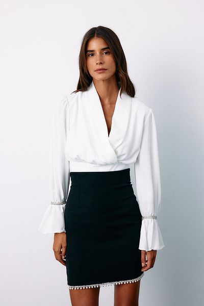 Sateen Ecru Blouse - Accessory Detailed