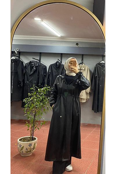 VERART Leather Jacket with Long Hood