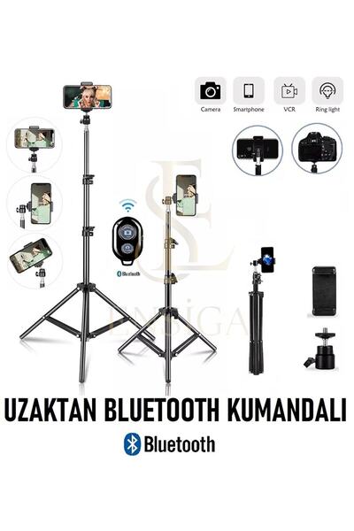 EN SİGA Bluetooth Kumandalı Tripod 2.1 Mt 360 Döner Başlıklı Telefon Tutucu Ring Light Stüdyo Lamba Ayağı