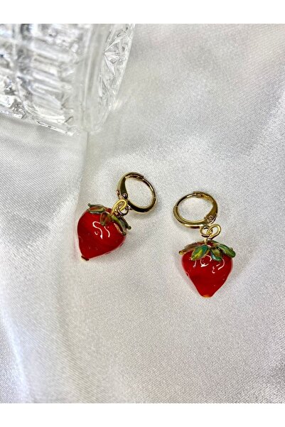 SINE ACCESSORY Kırmızı Cam Çilek Küpe