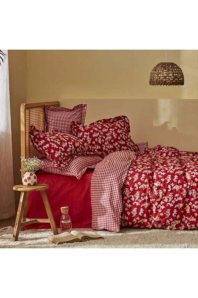 Karaca Home Carlo Doppel-Bettbezug-Set, 100 % Baumwolle, Rot