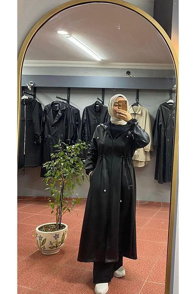 VERART Leather Jacket with Long Hood