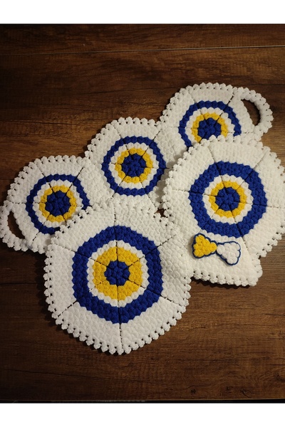 Mia Giyim El Örgüsü Üçlü Nazar Boncuklu Banyo Lif Takımı