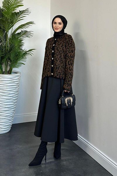 MERVEN AKYÜZ Ζακέτα Talia με σχέδιο Leopard - Καφέ