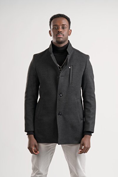 AKÇAYLAR Сlimfit кашемірний пальто з коміром-стійкою - на ґудзиках, з боковими кишенями та підкладкою