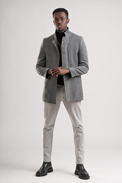 AKÇAYLAR Сlimfit кашемірний пальто з коміром-стійкою - на ґудзиках, з боковими кишенями та підкладкою