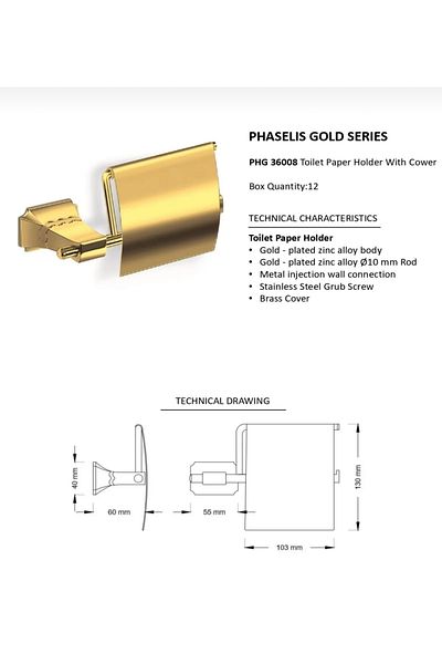 İSAOĞLU YAPI Gold Toilet Paper Holder Classic Vintage Phaselis Design Gold Bathroom Paper Holder