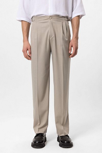 Antioch Beige High Waist Buckle Detailed Comfortable Fit Men's Pants
