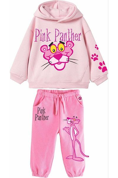 Lolliboomkids Pink Panther Print Hooded Sweatshirt and Sweatpants Set for Girl