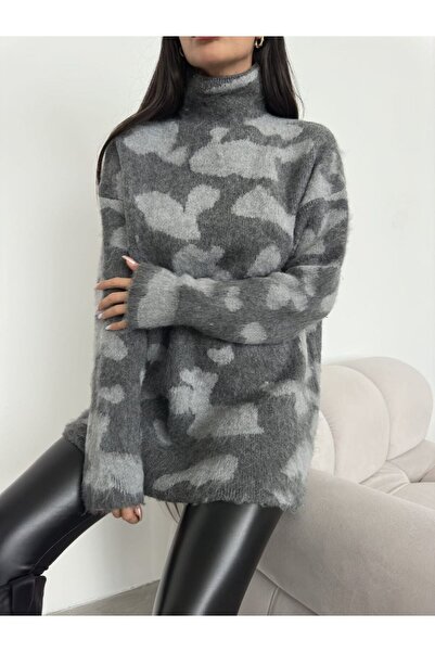 Modamorfo Pletená tunika se stojatým límcem s leopardím vzorem