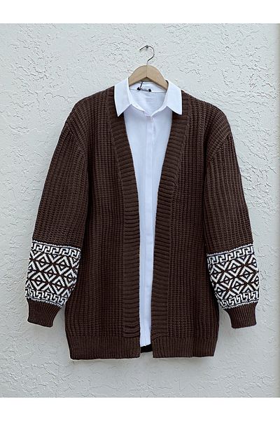 Modamorfo Sleeve Patterned Knitwear Cardigan -Brown