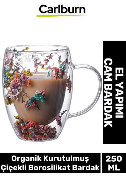 Carlburn Özel El Yapımı Sıcak Soğuk Dayanıklı Süslü Organik Çiçekli Borosilik...