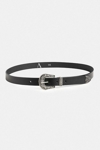 Antioch Black Buckle Embroidered Vintage Men's Leather Belt