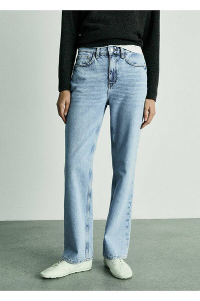 MANGO Woman Pantaloni de jeans cu tăietură dreaptă cu talie mijlocie Matilda