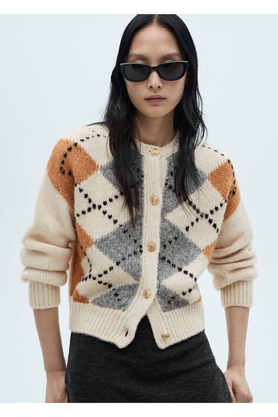 MANGO Woman Argyle Button down Cardigan