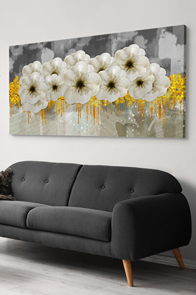 Evinemoda Moderna cvetni uzorak zlato i belo slikarstvo - Minimalistički zidn...