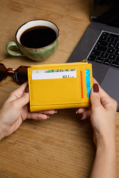 REWİNA 9756 Genuine Leather Special Design Zippered Women's Wallet Yellow