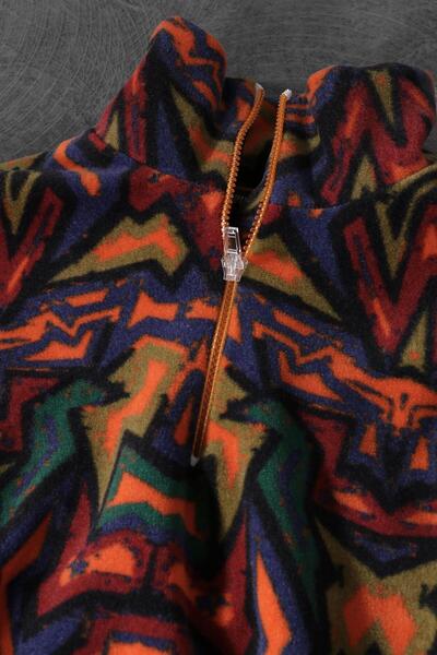 Slatra Men's Antique Pattern Half Zipper Oversize Fleece Sweatshirt