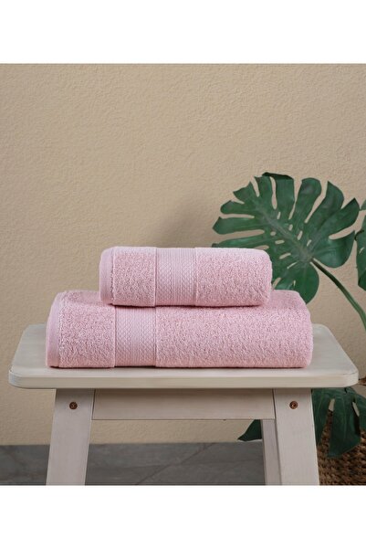 Ellaline 2-Piece Bath Towel Set 100% Cotton Certified, Body Head Towel Set Pink - 50X80 & 70X130Cm