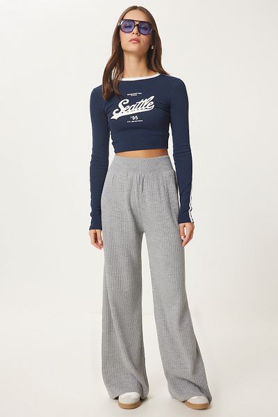 Lovelyİstanbul Light Gray Ribbed Knitwear Trousers - Lki̇0012