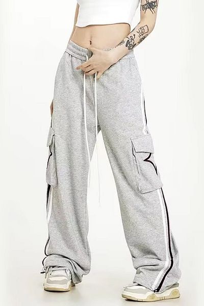EDVESS Unisex γκρι φαρδύ παντελόνι φούτερ - Μοτίβο αστεριών