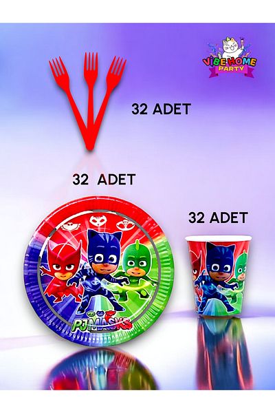 VibeHome Pijamask Themed Super Eco Set for 32 - Birthday Party and Fun Events