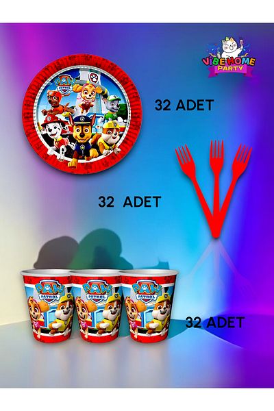 VibeHome Paw Patrol Themed Super Eco Set for 32 - Birthday Party and Fun Events