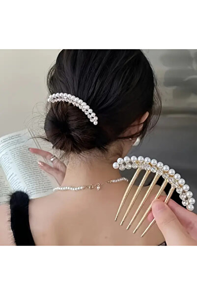 Eva Flore İncili  Tarak Toka, Gelin Saç Aksesuarı Topuz Tokası