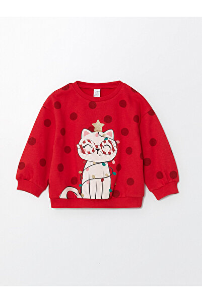 LC Waikiki Red Crew Neck Thick Baby Girl Sweatshirt