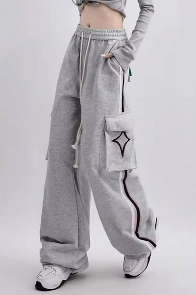 EDVESS Unisex γκρι φαρδύ παντελόνι φούτερ - Μοτίβο αστεριών