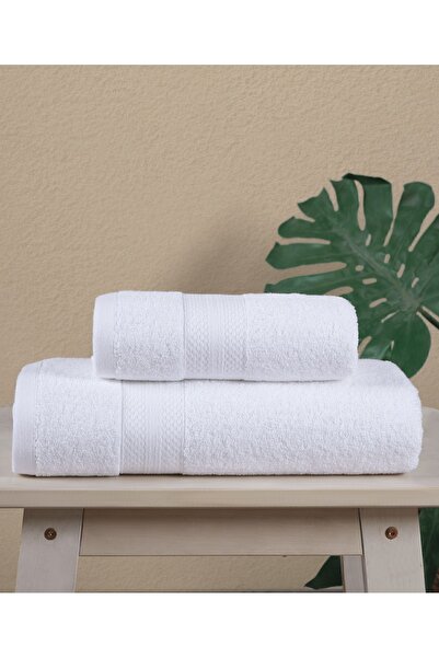 Ellaline Набір з 2 рушників для ванної кімнати, 100% бавовна, сертифікована, набір рушників для тіла та голови, білий - 50x80 та 70x130 см
