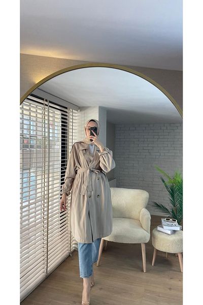 Butik Women's Peak Fabric Trench Seasonal Striped