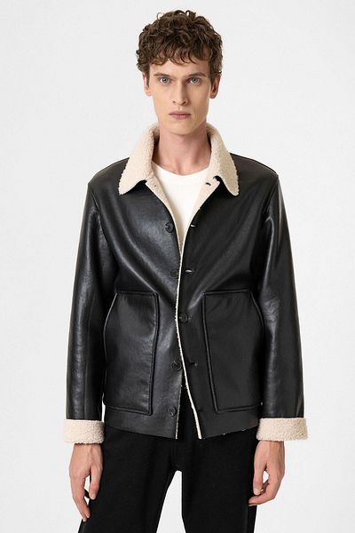 Antioch Black/ecru Lining Detailed Faux Leather Men's Coat