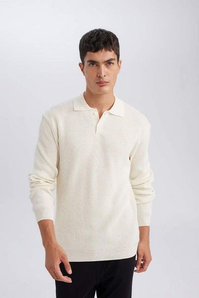 DeFacto Standard-Fit-Strickpullover mit Polokragen und Knöpfen D1959ax24au