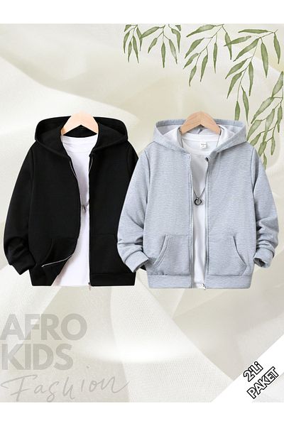 GLOWES 2-Pack Kids Unisex Oversize Cardigan - Solid Unprinted, Zip-Up Gs
